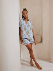 Chelsea Peers Blue Short Pyjamas Maternity Seersucker Cotton Leopard Stripe Print Short Pyjamas Set - Image 1 of 5