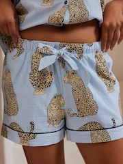 Chelsea Peers Blue Short Pyjamas Maternity Seersucker Cotton Leopard Stripe Print Short Pyjamas Set - Image 2 of 5