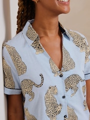 Chelsea Peers Blue Short Pyjamas Maternity Seersucker Cotton Leopard Stripe Print Short Pyjamas Set - Image 4 of 5