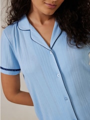 Chelsea Peers Blue Pointelle Button Up Pyjamas Set - Image 4 of 5