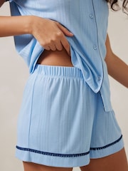 Chelsea Peers Blue Pointelle Button Up Pyjamas Set - Image 5 of 5
