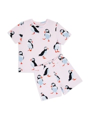 Chelsea Peers Pink Kids Cotton Puffin Print Short Pyjamas Set - Image 4 of 5