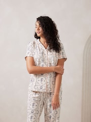 Chelsea Peers White Cotton Under the Sea Scarf Print Long Pyjamas Set - Image 4 of 5