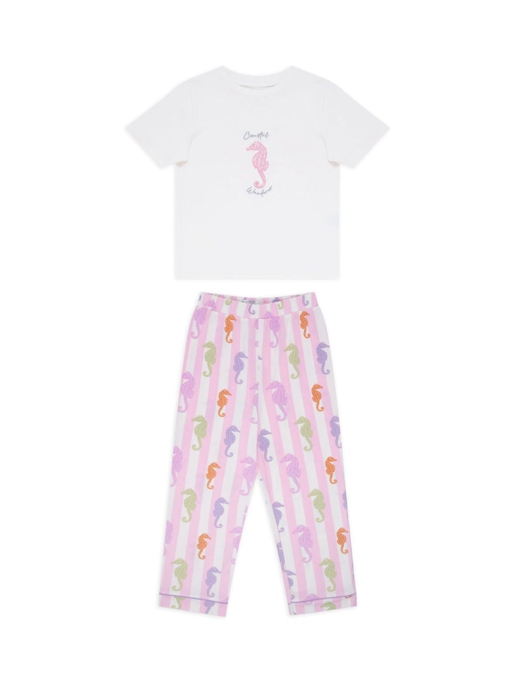 Chelsea Peers Kids Seahorse Stripe Print Long Pyjamas Set - Image 1 of 3