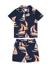Chelsea Peers Blue Kids Sailing Boat Print Short Pyjamas Set - Image 1 of 3