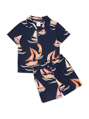 Chelsea Peers Blue Kids Sailing Boat Print Short Pyjamas Set - Image 2 of 3