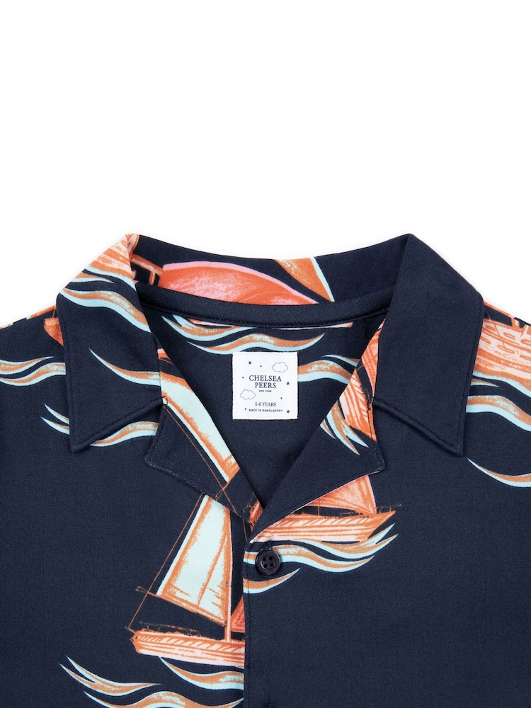 Chelsea Peers Blue Kids Sailing Boat Print Short Pyjamas Set - Image 3 of 3