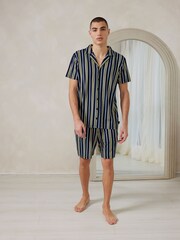 Chelsea Peers Black Multi Stripe Button Up Short Pyjamas Set - Image 1 of 5