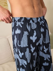 Chelsea Peers Blue Midnight Leopard Long Pyjama Bottoms - Image 3 of 5