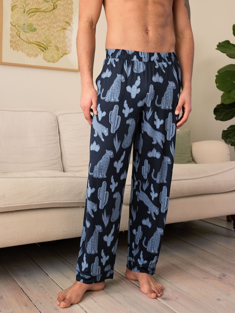Chelsea Peers Blue Midnight Leopard Long Pyjama Bottoms - Image 5 of 5