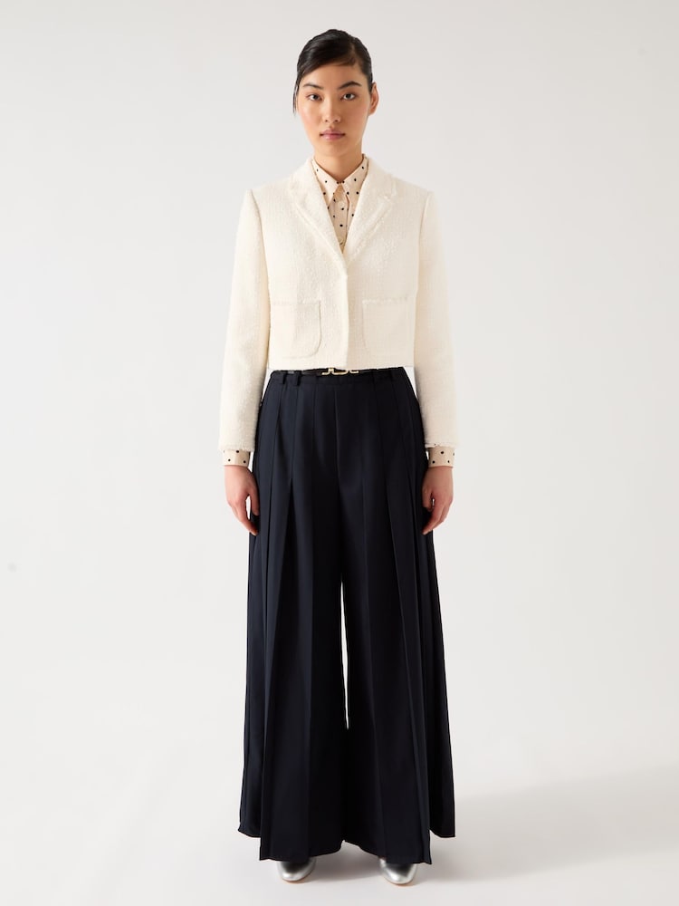 LK Bennett Cream Carla Cotton Blend Cropped Collar And Revere Fray Detail Jacket - Image 1 of 1