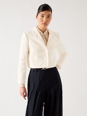 LK Bennett Cream Carla Cotton Blend Cropped Collar And Revere Fray Detail Jacket - Image 3 of 3