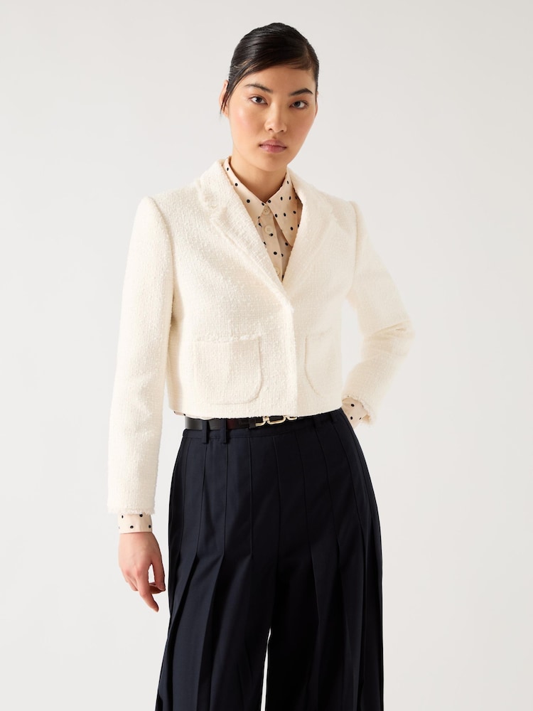 LK Bennett Cream Carla Cotton Blend Cropped Collar And Revere Fray Detail Jacket - Image 3 of 3
