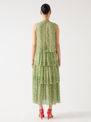 LK Bennett Yellow Kristin Italian Straw Multi Viscose Blossom Print Tiered Georgette Dress - Image 2 of 3