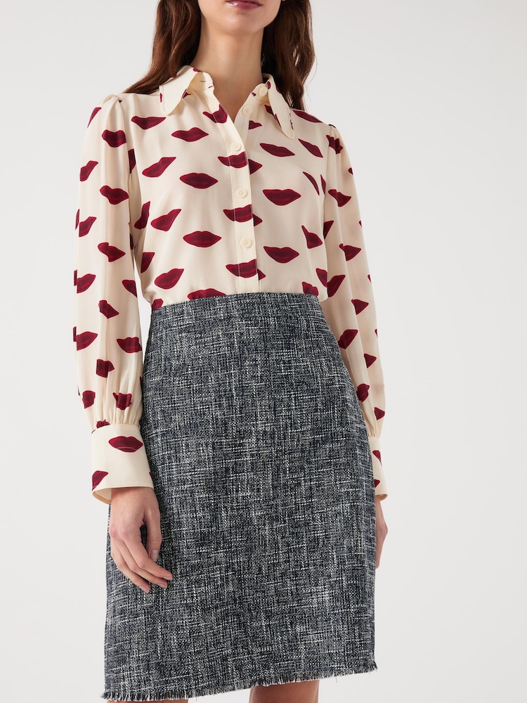 LK Bennett Indigo & Black & Cream Suzie Cotton Blend Pencil Skirt - Image 1 of 3