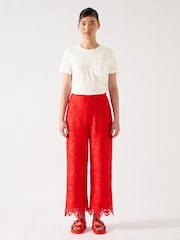 LK Bennett Cream Hally Cotton Frill Detail T-Shirt - Image 1 of 3
