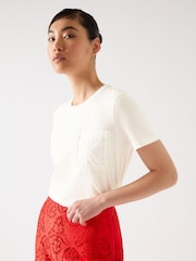 LK Bennett Cream Hally Cotton Frill Detail T-Shirt - Image 3 of 3