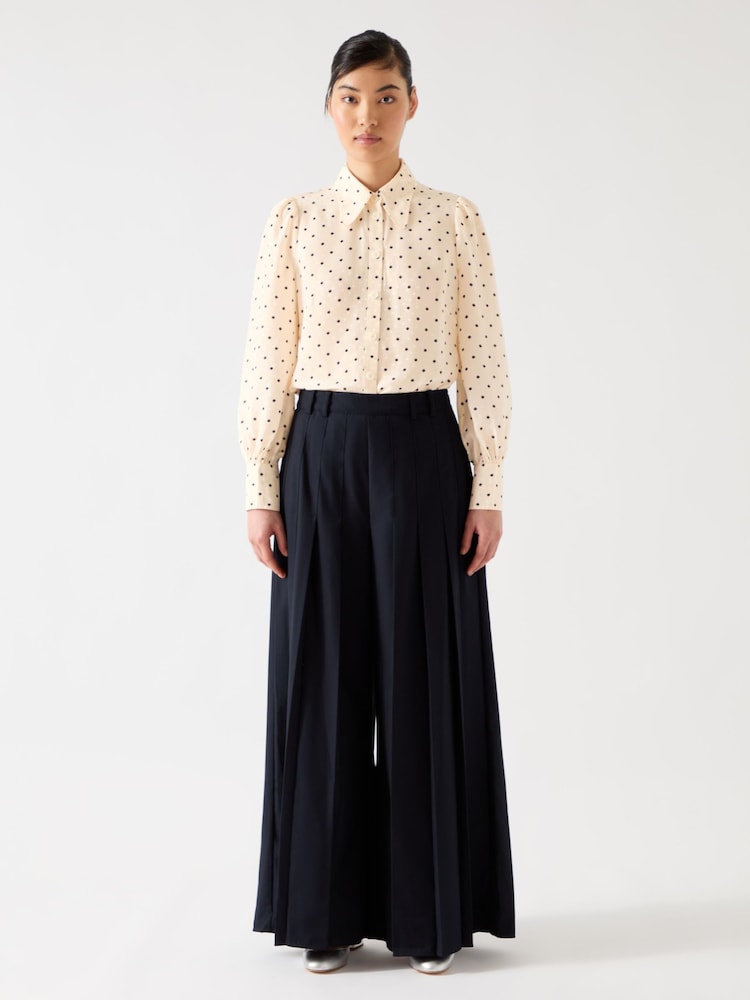 LK Bennett Cream Sonya Italian Straw Multi Silk Ikat Floral Silk Button Through Shirt - Image 1 of 4