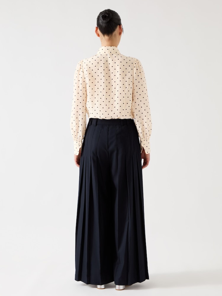 LK Bennett Cream Sonya Italian Straw Multi Silk Ikat Floral Silk Button Through Shirt - Image 2 of 4