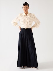 LK Bennett Cream Sonya Italian Straw Multi Silk Ikat Floral Silk Button Through Shirt - Image 3 of 4