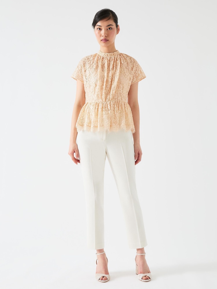 LK Bennett Gold Cecily Cotton Blend Lace Waisted Top - Image 1 of 4