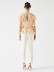 LK Bennett Gold Cecily Cotton Blend Lace Waisted Top - Image 2 of 4