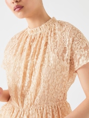 LK Bennett Gold Cecily Cotton Blend Lace Waisted Top - Image 4 of 4