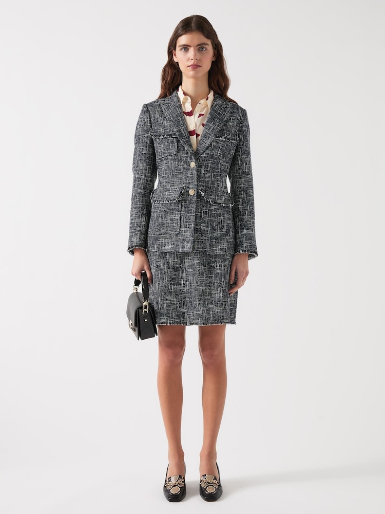 LK Bennett Blue Finch Cotton Blend Indigo Tweed Jacket - Image 1 of 3
