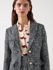 LK Bennett Blue Finch Cotton Blend Indigo Tweed Jacket - Image 3 of 3