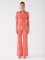 LK Bennett Red Sophie Aurora Viscose Ikat Spot Print Blouse - Image 1 of 3