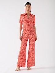 LK Bennett Red Sophie Aurora Viscose Ikat Spot Print Blouse - Image 2 of 3