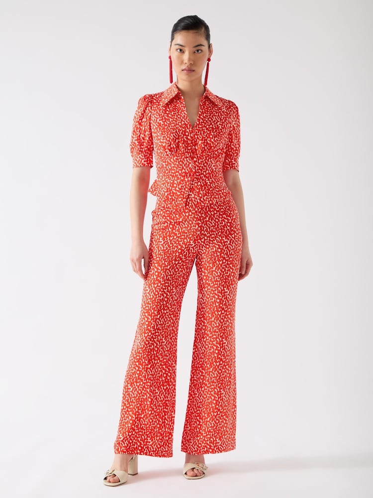 LK Bennett Red Sophie Aurora Viscose Ikat Spot Print Blouse - Image 2 of 3