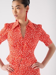 LK Bennett Red Sophie Aurora Viscose Ikat Spot Print Blouse - Image 3 of 3