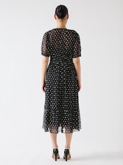 LK Bennett Black Gigi Birch Plissè© Polkadot Midi Dress - Image 2 of 4