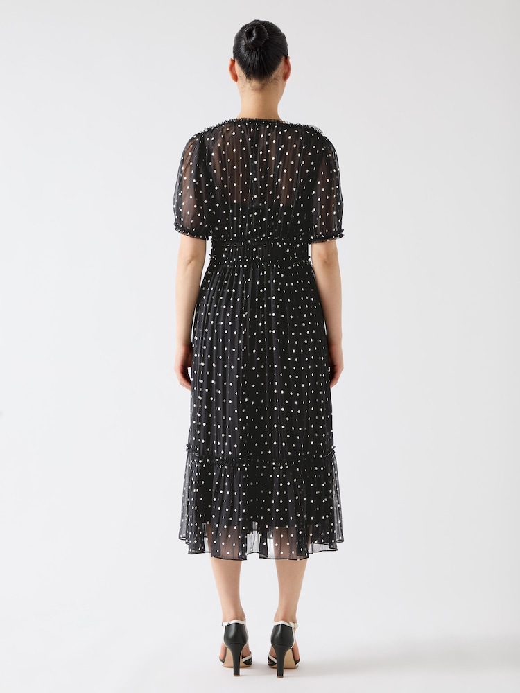 LK Bennett Black Gigi Birch Plissè© Polkadot Midi Dress - Image 2 of 4