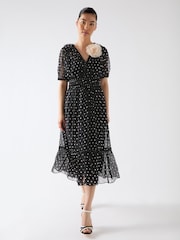 LK Bennett Black Gigi Birch Plissè© Polkadot Midi Dress - Image 3 of 4