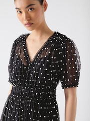 LK Bennett Black Gigi Birch Plissè© Polkadot Midi Dress - Image 4 of 4