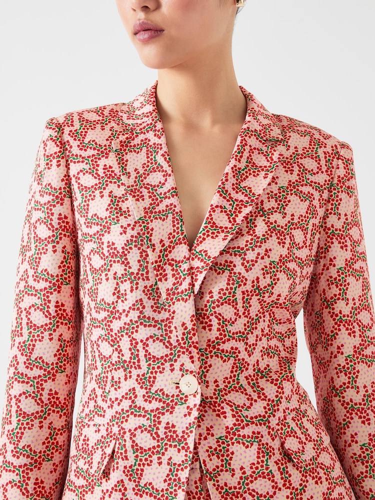LK Bennett Rebecca Italian Straw Multi Viscose Blossom Print Soft Tailored Jacket - Image 4 of 4