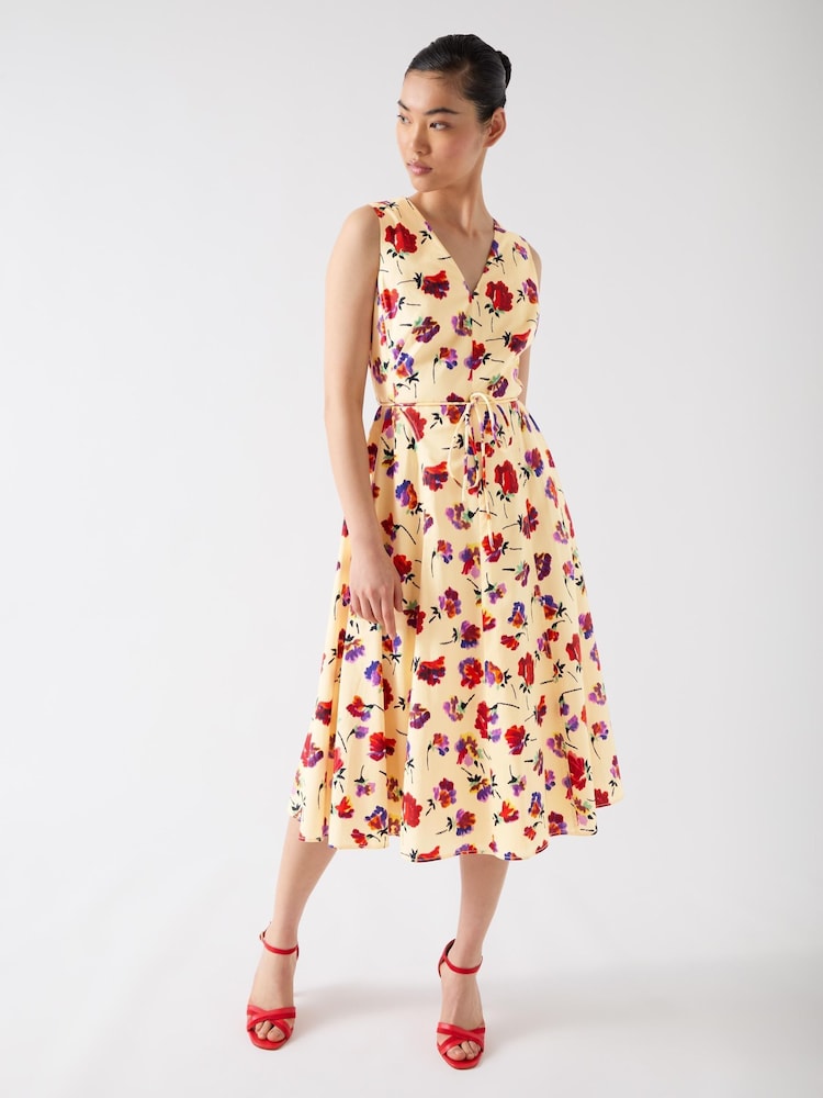 LK Bennett Cream Gaia Birch Multi Cotton Ikat Flower Panelled Cotton Dress - Image 1 of 4