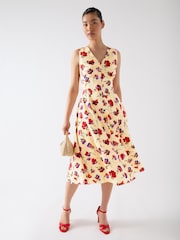 LK Bennett Cream Gaia Birch Multi Cotton Ikat Flower Panelled Cotton Dress - Image 2 of 4
