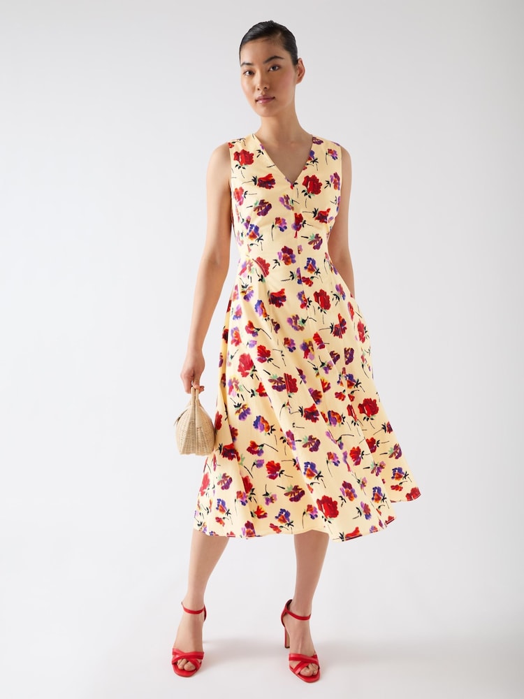 LK Bennett Cream Gaia Birch Multi Cotton Ikat Flower Panelled Cotton Dress - Image 2 of 4