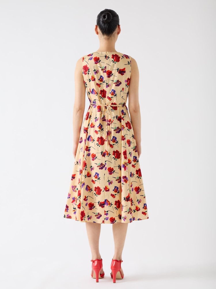 LK Bennett Cream Gaia Birch Multi Cotton Ikat Flower Panelled Cotton Dress - Image 3 of 4