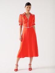 LK Bennett Red Lou Aurora Viscose Contrast Trim Satin Crepe Dress - Image 1 of 4