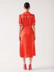 LK Bennett Red Lou Aurora Viscose Contrast Trim Satin Crepe Dress - Image 2 of 4