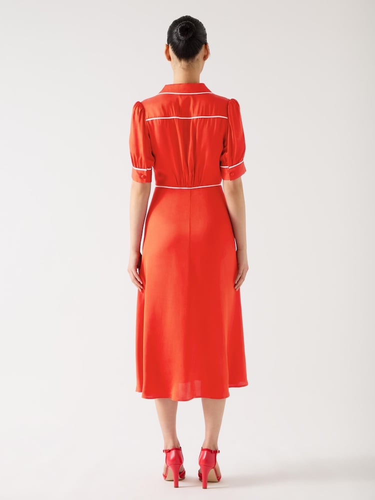 LK Bennett Red Lou Aurora Viscose Contrast Trim Satin Crepe Dress - Image 2 of 4