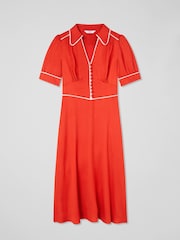 LK Bennett Red Lou Aurora Viscose Contrast Trim Satin Crepe Dress - Image 4 of 4