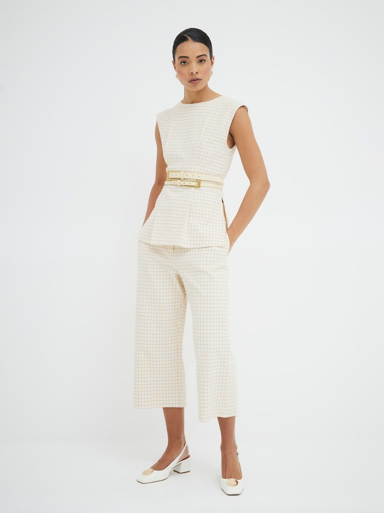River Island Cream Pattern Wide Leg Pleated Crop Trousers - Image 1 of 6