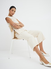 River Island Cream Pattern Wide Leg Pleated Crop Trousers - Image 2 of 6