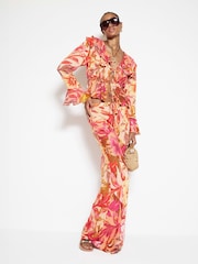 River Island Pink Floral Print Bias Beach Maxi Skirt - Image 1 of 6