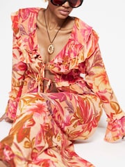 River Island Pink Floral Print Bias Beach Maxi Skirt - Image 3 of 6